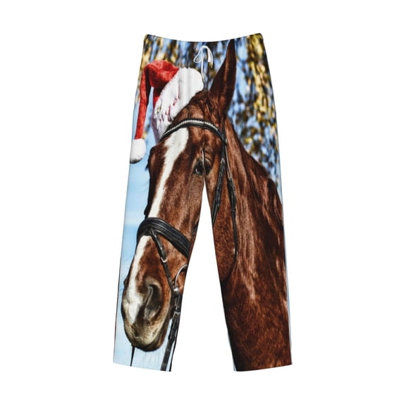 Lsque Christmas Horse Print Men's Pajama Pants, Lounge Pant - Comfortable Home Wear,Elastic Waistband, Stylish Design-X-Large