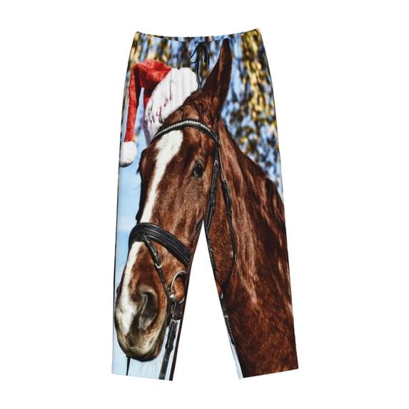 Lsque Christmas Horse Print Women's Pajama Pants, Lounge Pant - Comfortable Home Wear,Elastic Waistband, Stylish Design-X-Large
