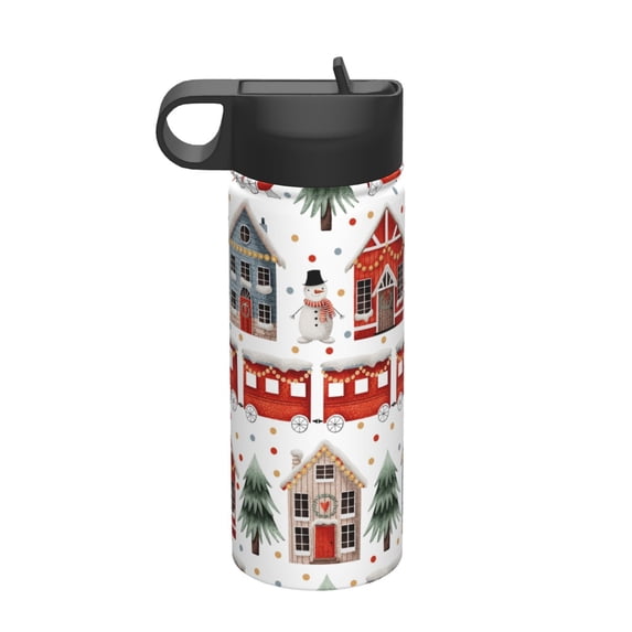 Lsque Christmas Houses Pattern 18oz Sports Insulated Kettle With Straw Insulated Water Bottle Insulated Tumbler For Men Womans Sports Insulated Kettle