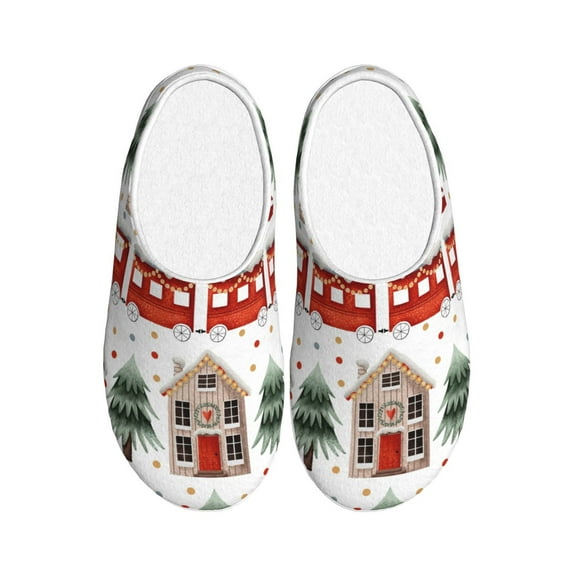 Lsque Christmas Houses Pattern Womens Comfort Cotton on Scuff With Memory Foam and Anti-skid Sole Slipper-46/47