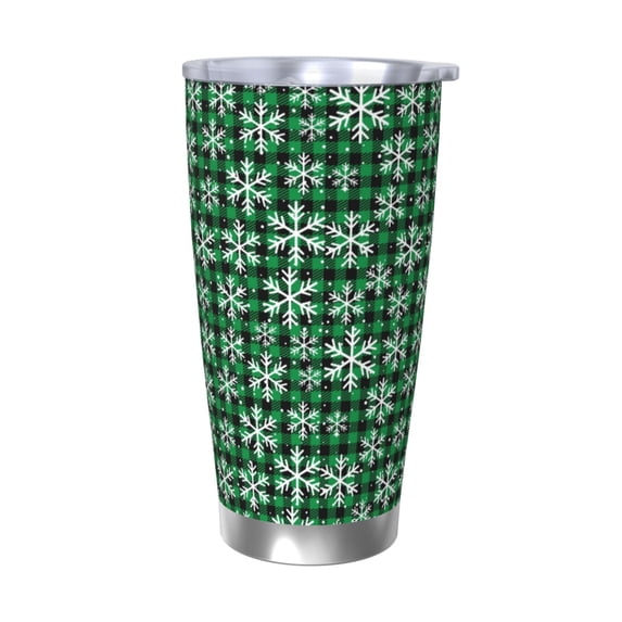Lsque Christmas Pattern At Buffalo Plaid Pattern 20oz Car Cup with Lid and Straw, Insulated Coffee Cup with Straw Topper, Spill Proof Travel Coffee Mug, Stainless Steel Tumble-Without Straw