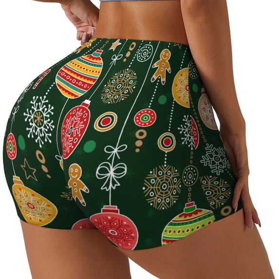 Lsque Christmas Pattern High Waisted Biker Shorts for Women-Tummy Control Fitness Athletic Workout Running Yoga Gym Shorts,Moisture-Wicking-Large