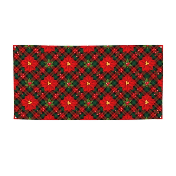 Lsque Christmas Plaid Flower Pattern Party Banner, Festive Banner , Holiday Celebrations and Events for Carnival Birthday Party Festival Decorations-Small