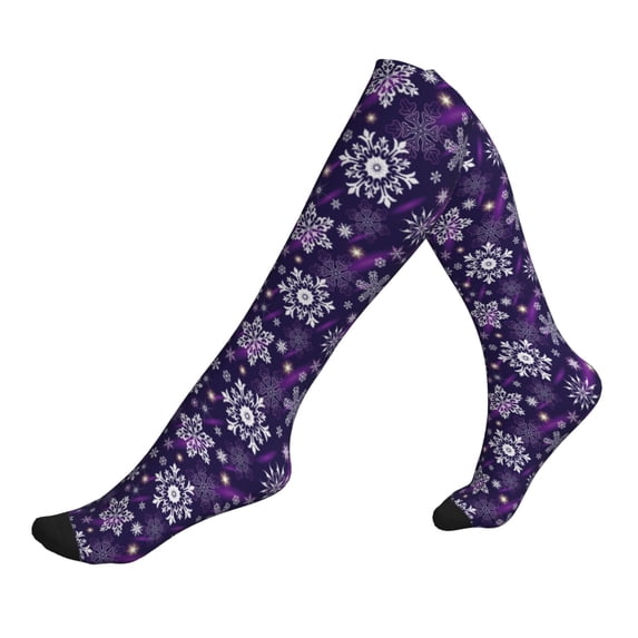 Lsque Christmas Purple Snowflakes Pattern Sport Compression Socks for Men & Women 15-20 mmHg Knee High Nurse Pregnant Running Medical and Travel Athletic