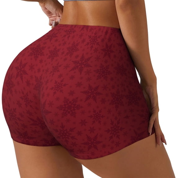 Lsque Christmas Red Snowflakes Pattern High Waisted Biker Shorts for Women-Tummy Control Fitness Athletic Workout Running Yoga Gym Shorts,Moisture-Wicking-Small