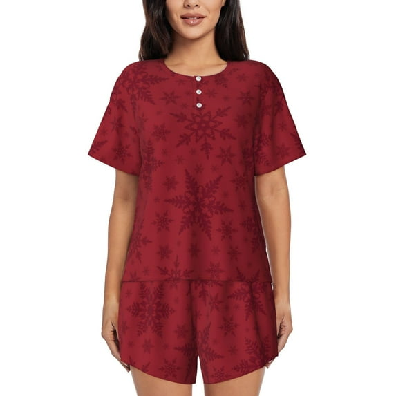 Lsque Christmas Red Snowflakes Women's Short-Sleeved Pajama Set - 2 Piece Soft and Lightweight Sleepwear Set-3X-Large