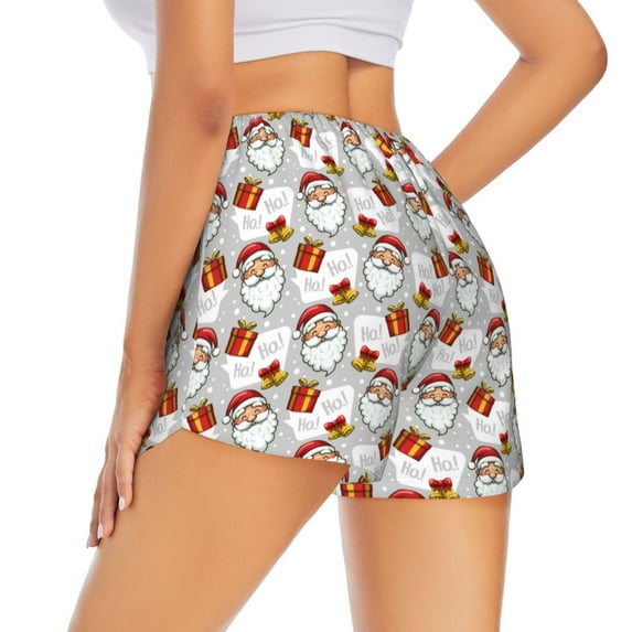 Lsque Christmas Santa Claus Printed Women's Running Shorts with Liner Pockets,Elastic Quick Dry Workout Athletic Gym Yoga Shorts,Womens High Waist Shorts-Medium