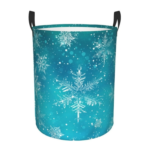 Lsque Christmas Snow Pattern Laundry Hamper Basket, Tall Woven Rope Hamper Basket for Clothes, Lightweight Storage Basket, Collapsible Waterproof-Small