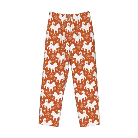 Lsque Christmas Snowflake Dog Print Men's Pajama Pants, Lounge Pant - Comfortable Home Wear,Elastic Waistband, Stylish Design-X-Large