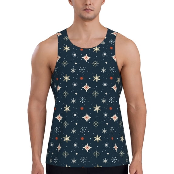 Lsque Christmas Snowflakes1 Pattern Mens Tank Tops Muscle Athletic Quick Dry Sleeveless Workout Fitness T Shirts Beach Tank Top, Loose-fit Sleeveless Shirt for Men-4X-Large