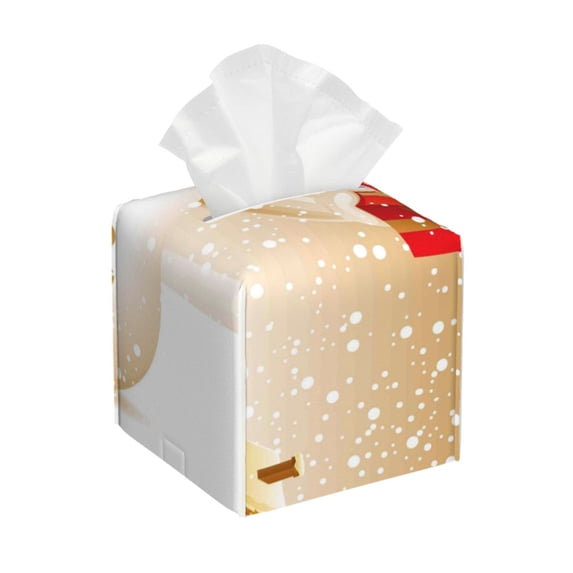 Lsque Christmas Snowman Gift Printed Tissue Box Cover Holder, Facial Paper Organizer Dispenser,Square with Bottom Belt, PVC Leather Decorative Organizer