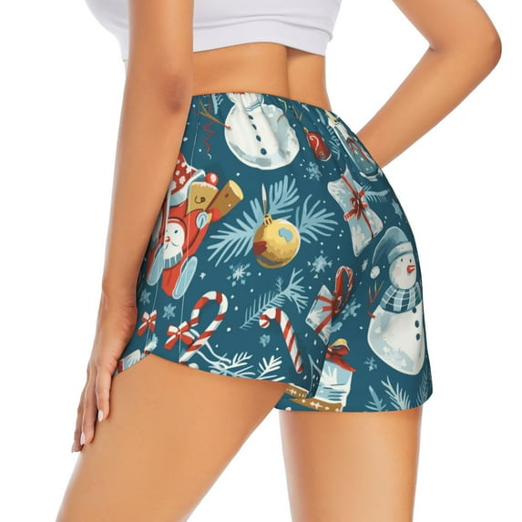 Lsque Christmas Snowman Gift Printed Women's Running Shorts with Liner Pockets,Elastic Quick Dry Workout Athletic Gym Yoga Shorts,Womens High Waist Shorts-Small