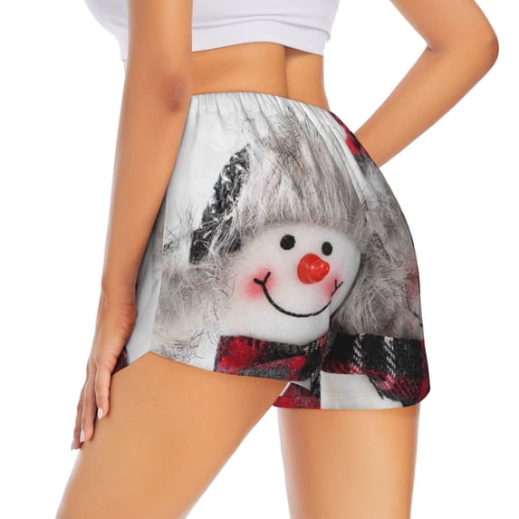 Lsque Christmas Snowman With Hat Printed Women's Running Shorts with Liner Pockets,Elastic Quick Dry Workout Athletic Gym Yoga Shorts,Womens High Waist Shorts-X-Large