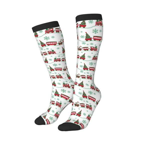Lsque Christmas Train Printed Crew Socks Men's Women's LightWeight Thin Casual Calf Socks ,Knee High Socks,Cotton Socks