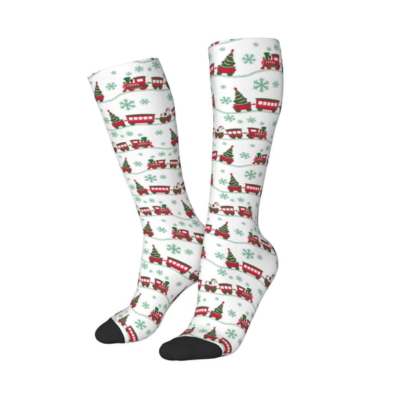 Lsque Christmas Train Printed Crew Socks Men's Women's LightWeight Thin Casual Calf Socks ,Knee High Socks,Cotton Socks