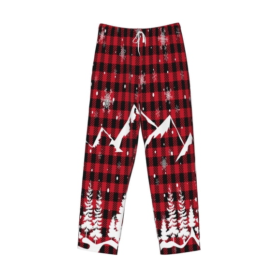 Lsque Christmas Tree Buffalo Plaid Print Men's Pajama Pants, Lounge Pant - Comfortable Home Wear,Elastic Waistband, Stylish Design-Small