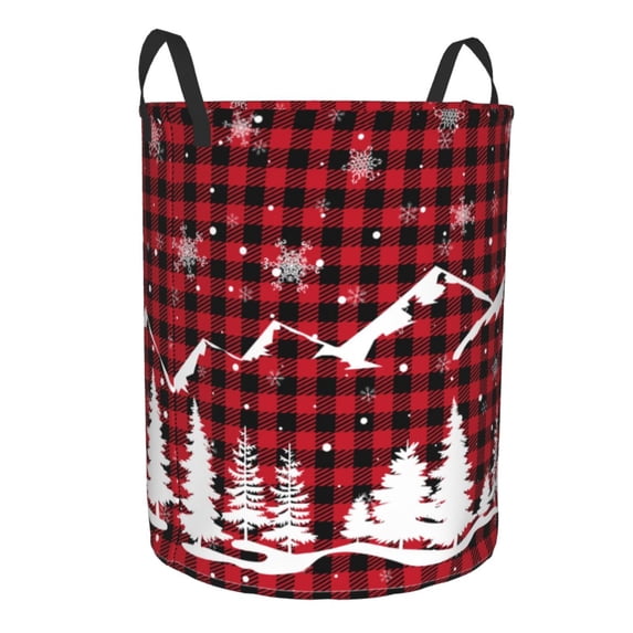 Lsque Christmas Tree Buffalo Plaid pattern Laundry Hamper Basket, Tall Woven Rope Hamper Basket for Clothes, Lightweight Storage Basket, Collapsible Waterproof-Small