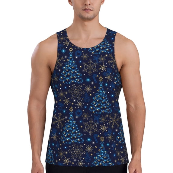 Lsque Christmas Tree Pattern Mens Tank Tops Muscle Athletic Quick Dry Sleeveless Workout Fitness T Shirts Beach Tank Top, Loose-fit Sleeveless Shirt for Men-3X-Large