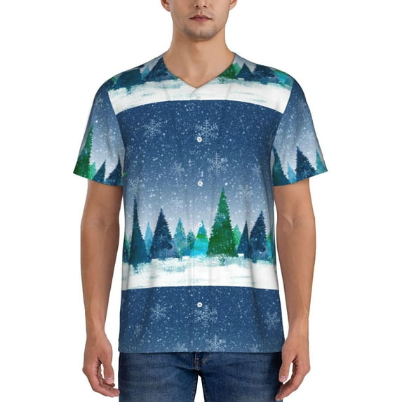Lsque Christmas Trees Pattern Mens Polo Golf Shirts Funny Graphics Shorts Sleeve Button Shirts Baseball T-shirt-Medium