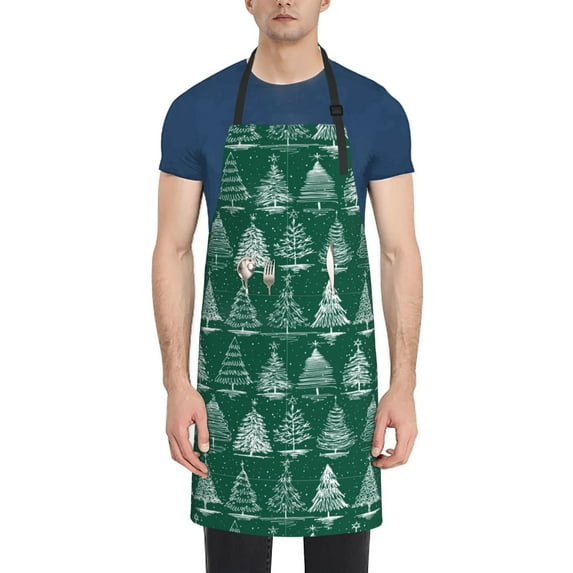 Lsque Christmas Trees Waterproof Apron Chef Aprons for Men Heavy Duty Chemical Work Apron Extra Long Grilling Aprons with Adjustable Bib Apron