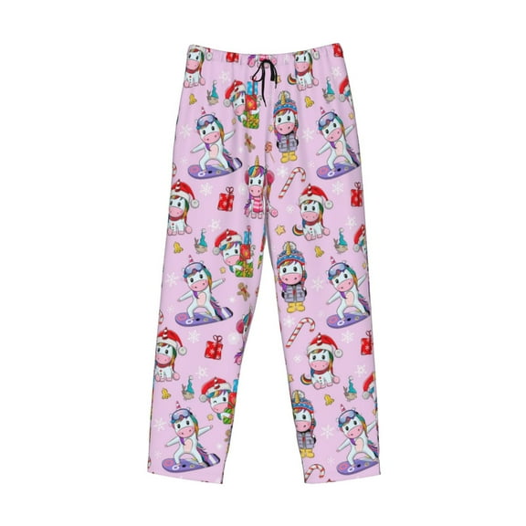 Lsque Christmas Unicorns Print Men's Pajama Pants, Lounge Pant - Comfortable Home Wear,Elastic Waistband, Stylish Design-Small