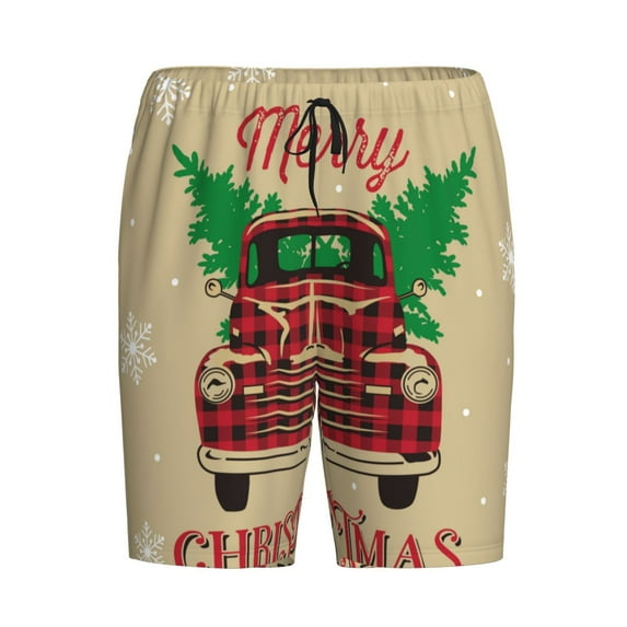 Lsque Christmas Vintage Red Truck Mens Sleep Pajama Shorts,Short Pajama Pants, Cotton Ultra-Soft Knit-X-Large