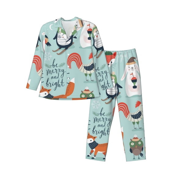 Lsque Christmas Winter Animals Pattern Long Sleeve Pajama Set for Men - Soft 2-Piece Sleepwear and Loungewear Set with Pockets, Comfy Nightwear-Medium