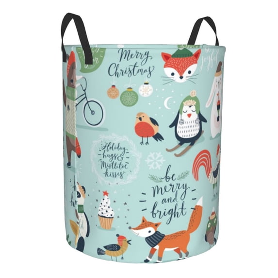 Lsque Christmas Winter Animals pattern Laundry Hamper Basket, Tall Woven Rope Hamper Basket for Clothes, Lightweight Storage Basket, Collapsible Waterproof-Medium