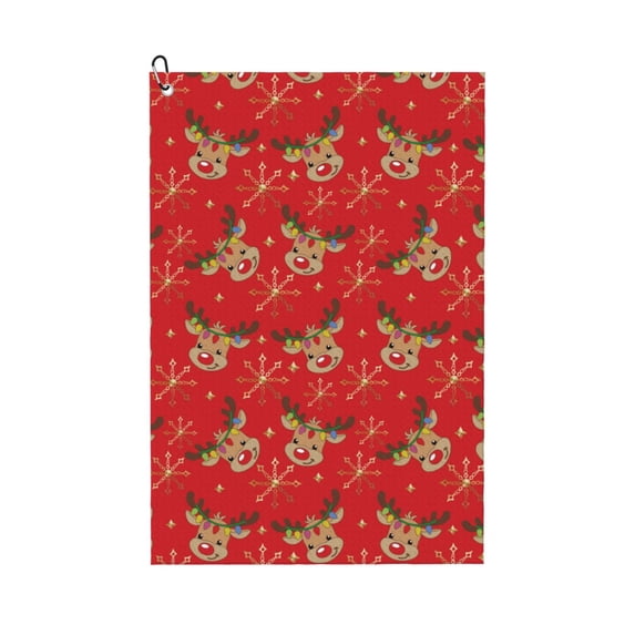 Lsque Christmas With Cute Deer Premium Golf Towel - Ultra Absorbent and Quick Drying Microfiber Towel with Carabiner - Gift for Men -24" X 16"
