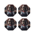 thumbnail image 1 of Lsque Chucky Pattern 4" Drink Coasters Set of 4, PVC Leather Absorbent Coasters, Table Coaster Set Decorative Coffee Cup Coasters Housewarming Gift, 1 of 7