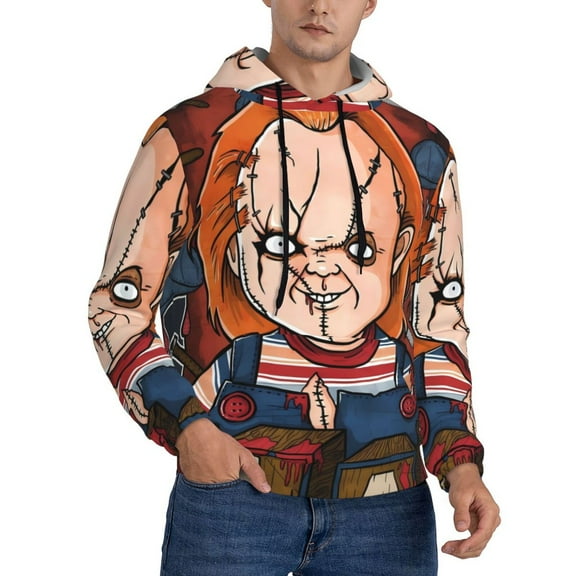 Lsque Chucky Pattern Casual Men's Hoodie,Hooded Sweatshirt with Kangaroo Pocket,Pullover Hoodie-Large