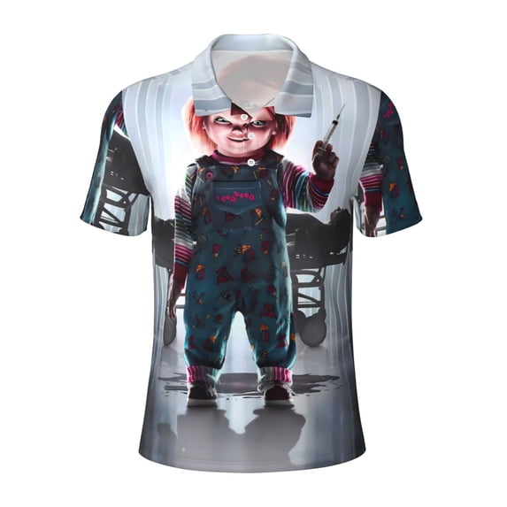 Lsque Chucky Pattern Golf Shirts for Men Dry Fit Print Moisture Wicking Performance Short Sleeve Polo Shirt-3X-Large