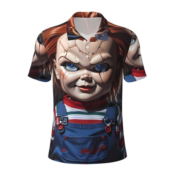 Lsque Chucky Pattern Golf Shirts for Men Dry Fit Print Moisture Wicking Performance Short Sleeve Polo Shirt-Medium