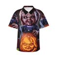 thumbnail image 1 of Lsque Chucky Pattern Hawaiian Shirt for Men Unisex Summer Beach Casual Short Sleeve Cotton Linen Button Down Shirts-Small, 1 of 6