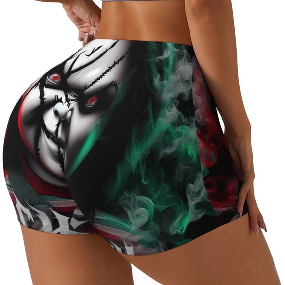 Lsque Chucky Pattern High Waisted Biker Shorts for Women-Tummy Control Fitness Athletic Workout Running Yoga Gym Shorts,Moisture-Wicking-X-Large