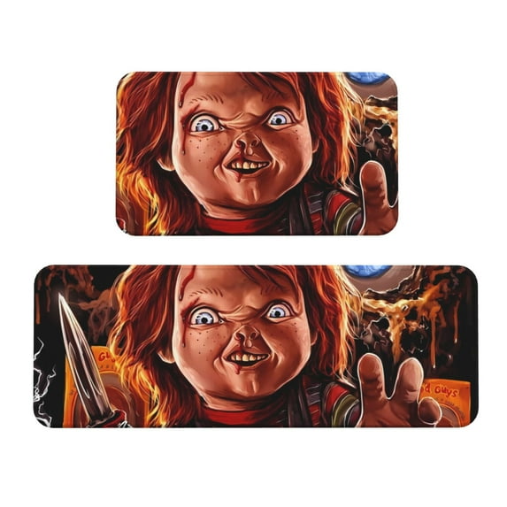 Lsque Chucky Pattern Kitchen Mats, 2PCS Kitchen Rugs, Cushioned Anti Fatigue Kitchen Mats for Floor, Non-Slip Standing Desk Mat, Waterproof Kitchen Rug Set