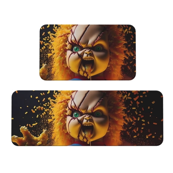 Lsque Chucky Pattern Kitchen Mats, 2PCS Kitchen Rugs, Cushioned Anti Fatigue Kitchen Mats for Floor, Non-Slip Standing Desk Mat, Waterproof Kitchen Rug Set