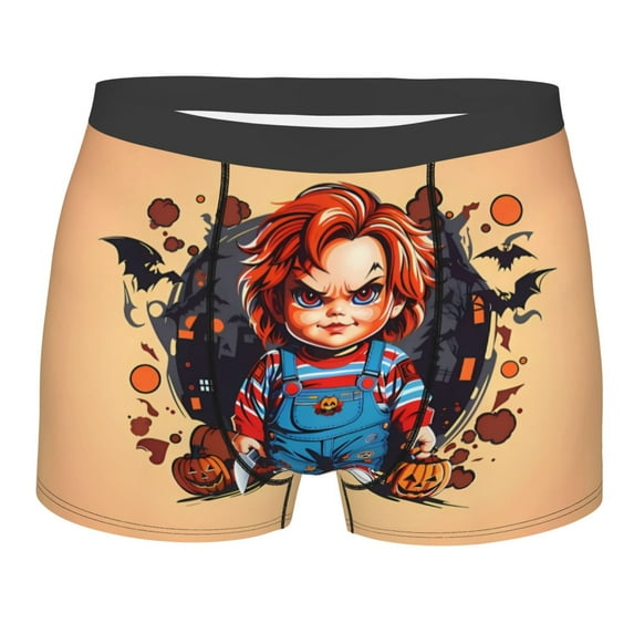 Lsque Chucky Pattern Men’s Total Support Pouch Boxer Briefs, X-Temp Cooling, Moisture-Wicking Underwear, Regular, Long-leg and Trunk-Medium