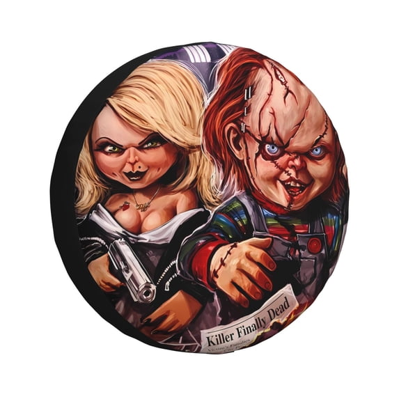 Lsque Chucky Pattern Tire Covers - Tough Tire Wheel Protector for Truck, SUV, Trailer, Camper, RV - 15 inch