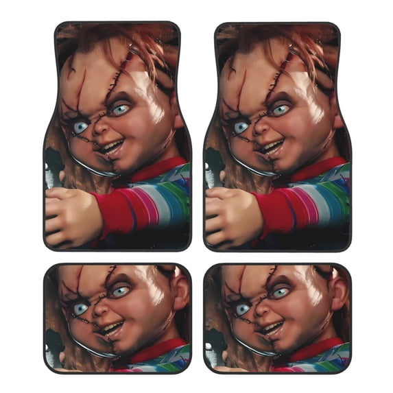 Lsque Chucky Print 4-Piece Floor Mats, Heavy-Duty Rubber Liners, Anti-Slip Design, All-Season Automotive Protection, Vehicles, Cars, Trucks, and SUVs