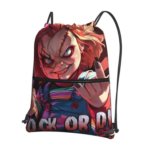 Lsque Chucky Print Drawstring zipper Backpack Bag Sport Gym Sackpack Cinch Bags Drawstring Bags Draw String Sport Bag-One Size