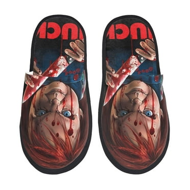 Lsque Chucky Print Fuzzy Slippers Fuzzy Soft House Slippers Plush Furry Warm Cozy Open Toe Fluffy Home Shoes-Medium