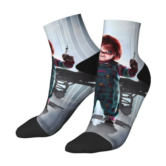 Lsque Chucky Printed Crew Socks, Moisture-Wicking Socks, Athletic Socks for Men Breathable Cushion Socks Casual Sport Socks for Running Traveling