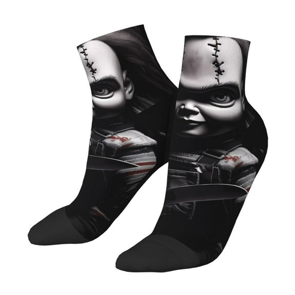 Lsque Chucky Printed Crew Socks, Moisture-Wicking Socks, Athletic Socks for Men Breathable Cushion Socks Casual Sport Socks for Running Traveling