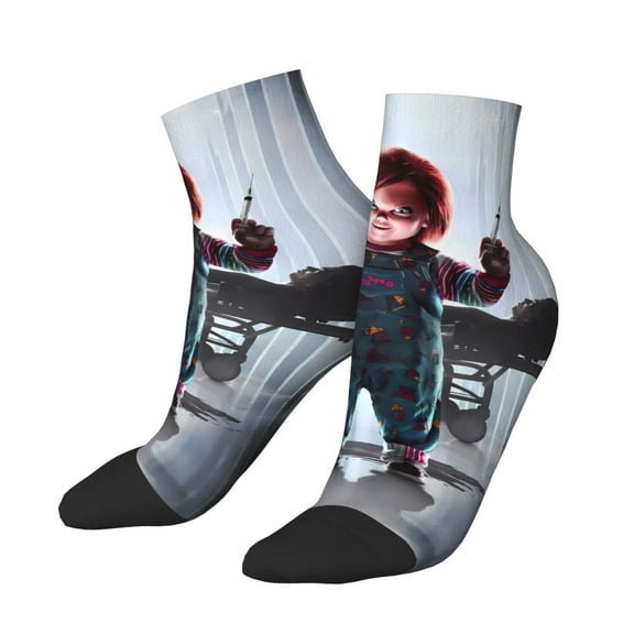 Lsque Chucky Printed Crew Socks, Moisture-Wicking Socks, Athletic Socks for Men Breathable Cushion Socks Casual Sport Socks for Running Traveling