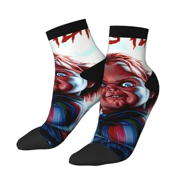 Lsque Chucky Printed Crew Socks, Moisture-Wicking Socks, Athletic Socks for Men Breathable Cushion Socks Casual Sport Socks for Running Traveling