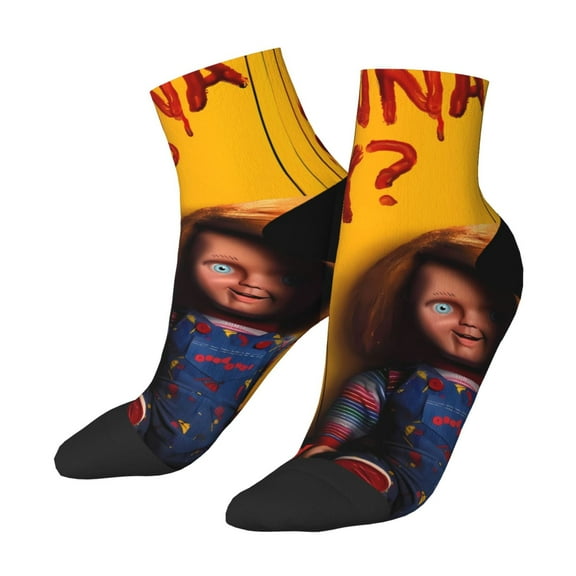 Lsque Chucky Printed Crew Socks, Moisture-Wicking Socks, Athletic Socks for Men Breathable Cushion Socks Casual Sport Socks for Running Traveling