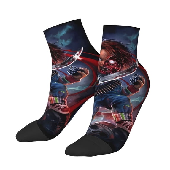 Lsque Chucky Printed Crew Socks, Moisture-Wicking Socks, Athletic Socks for Men Breathable Cushion Socks Casual Sport Socks for Running Traveling