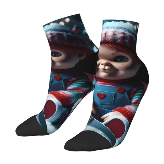 Lsque Chucky Printed Crew Socks, Moisture-Wicking Socks, Athletic Socks for Men Breathable Cushion Socks Casual Sport Socks for Running Traveling