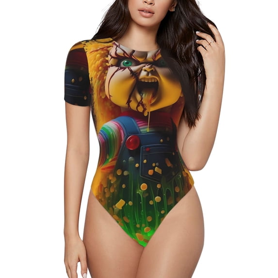 Lsque Chucky Women's Crew Neck Short Sleeve Bodysuit Basic T Shirts Tops Onesie Adult Cute Pajama-XX-Large
